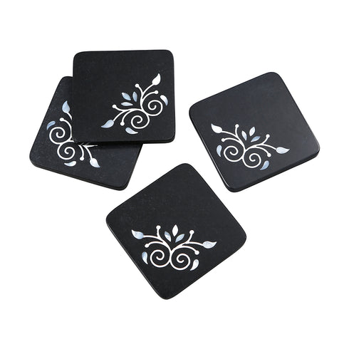 Natural Stone Coasters with Abalone Shell Inlay (Set of 4)